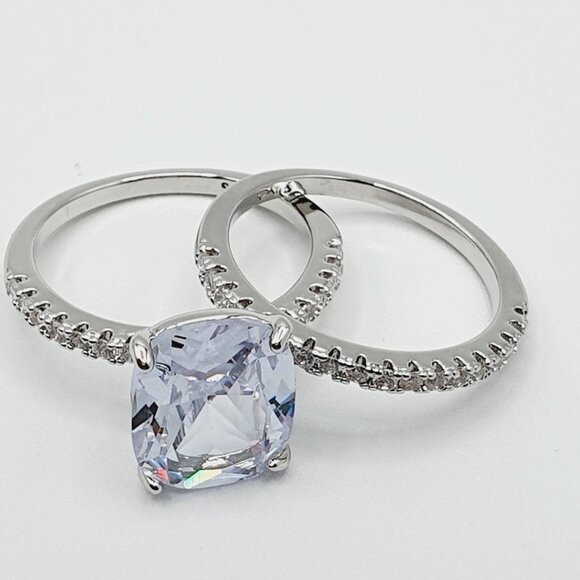 😍Engagement Radiant Cut CZ Thin Romantic Wedding Ring Set for Women, K969 - Picture 9 of 14